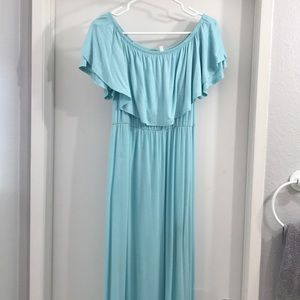 Pink blush off shoulder ruffle dress